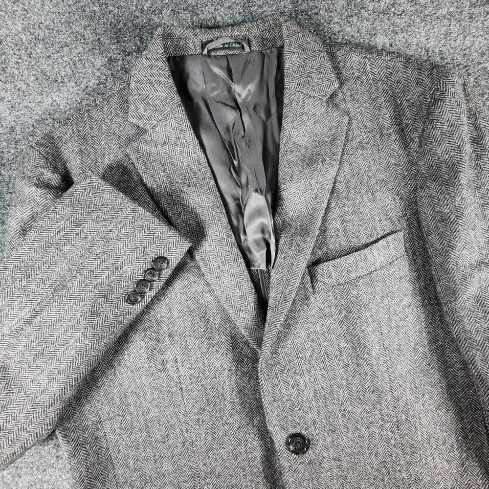 Lauren Ralph Lauren Sport Coat Mens 40L Grey Herringbone 100% Wool Blazer Jacket - Picture 4 of 13